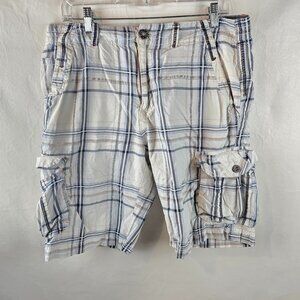 BKE Shorts Men 33 White Plaid Cargo Slim Fit Skater Streetwear Buckle Y2K Casual